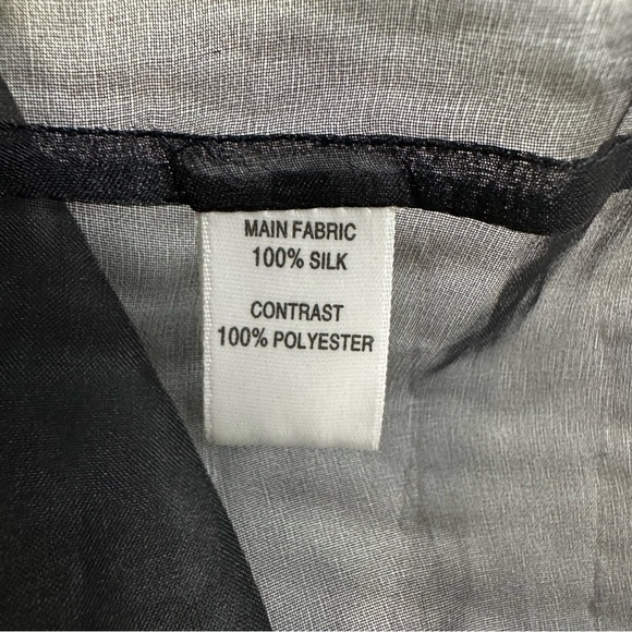 St. John Couture 100% Silk Elegant Black Caviar Sheer Blouse With Puff Sleeves - Picture 7 of 11